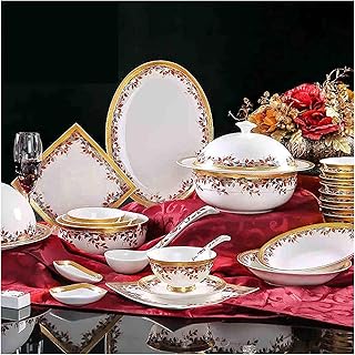 Dinnerware Sets - Luxury Gift Dishes Service Set Ceramics Dinner Sets 81 Pieces Bone China Dinnerware Set for Wedding Gifts Porcelain Cereal Bowl and Steak Plate