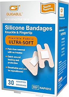 Silicone Bandages Assorted Size for Sensitive Fragile Skin - 30 Counts Hypoallergenic Fingertips and Knuckles Painless Removal Fabric Bandages for Minor Cuts, Scrapes & Wounds - Latex Free