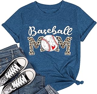 Baseball Mom Shirt Women Baseball Leopard Mom Letter Print Short Sleeve Softball Giaphic Tee Tops