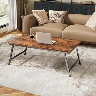 ALLSTAND Folding Coffee Table, 41.34L×21.65W×15.75H Leg Latches Portable Floor Table Desk for Sitting on The Floor, No Assembly Low Coffee Table for Living Room, Home, Office, Rustic Brown