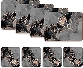 Naivasha Homeware Placemats and Coasters Set of 4 - Heat Resistant, Waterproof, Non-Slip Cork Table Mats in Matte Finish, Elegant Placemats & Coasters for Cups, Mugs, Plates & Pans - Night Marble