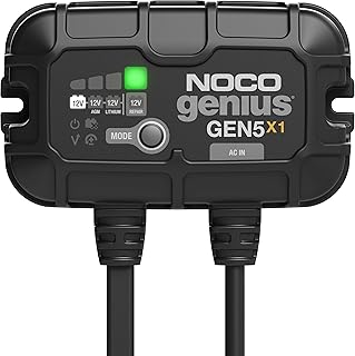 NOCO Genius GEN5X1 ، 1 بنك ، 5 أمبير (5 أمبير لكل بنك) شاحن بحري ذكي أوتوماتيكي بالكامل ، شاحن بطارية 12 فولت ، جهاز صيانة البطارية ومزيل كبريتات البطارية مع تعويض درجة الحرارة