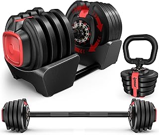 IPOW 3-in-1 Adjustable Dumbbell Set 40lbs with 12 Weight Increment, Multifuntion Free Weight Set for Home Gym Used as Dumbbell, Barbell, Kettle-bell, Suitable for Men & Women