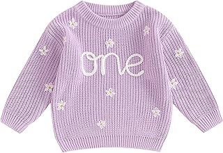 Baby Girl Cute Fall Winter Sweater Flower Letters Embroidery Knit Pullover Long Sleeve Crew Neck Warm Knitwear