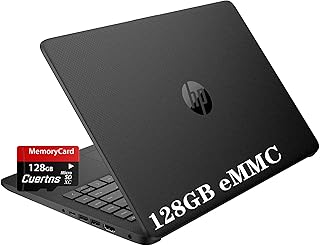 HP لابتوب ستريم 14 انش HD رفيع وخفيف الوزن، انتل سيليرون N4120، ذاكرة RAM 16GB، ذاكرة اي ام ام سي 128GB، عمر بطارية طويل، كاميرا ويب HD، HDMI، اسود، اوفيس 365 لمدة عام، ويندوز 11 اس، 128GB كويرتنز