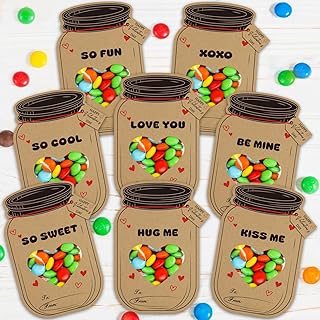 48 Pack Valentines Day Cards for Kids, Kraft Paper Mason Jar Happy Valentines Day Cards Set, Funny Valentine Gifts for classroom, Valentine Boys Girls Exchange Party Favors (Candy Not Included)