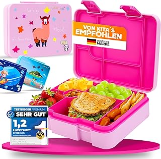 LUCKY KIDZ© Bento Box for Children, Lunch Box Children, BPA-Free, 6 Compartments, Leak-Proof, Children's Lunch Box, Large Box for School, Nursery and on the Go Llama Girl