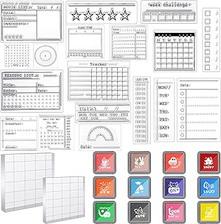 مجموعة طوابع شفافة من 18 قطعة من مخطط تقويم التقويم تتضمن 4 ورقات تقويم من السيليكون ومنظم للأسبوع ومنظم للأشهر وطوابع المهام وبحجمين مختلفين وكتل ختم شفافة و12 لوحة حبر حرفة ملونة لصنع البطاقات