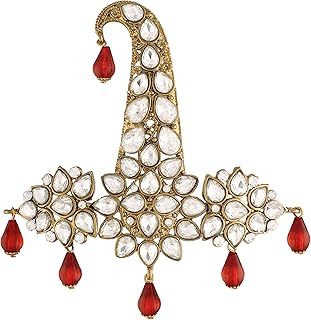 I Jewels Gold Plated Indian Traditional Handcrafted Kundan & Stone Safa Dulha Pagadi Kalangi Brooch for Groom Men