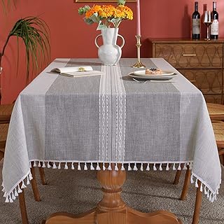 Xiao Hua Waterproof Tablecloths with Fringe Tassels,Grey Table Cloth 55"x120",Heavy Duty Linen Fabric Wrinkle Free Outdoor Tablecloths for Kitchen Dinning Party