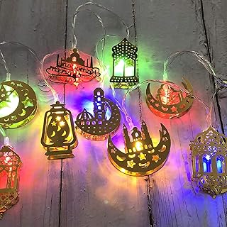 سلسلة اضواء رمضان، مصباح فانوس كيروسين على شكل قمر ونجمة بطول 10 قدم، 20 مصباح LED ملون يعمل بالبطارية لشهر رمضان والاماكن الخارجية ومستلزمات الحفلات