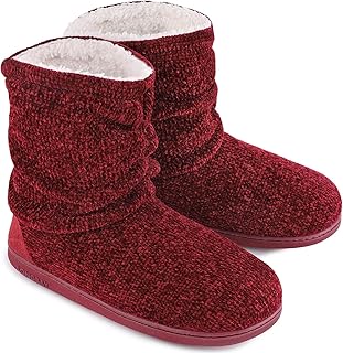 Women's Chenille Knitted Warm Boots Slippers Soft Plush Fleece Booties Slippers Memory Foam Women Bootee Slippers House Shoes