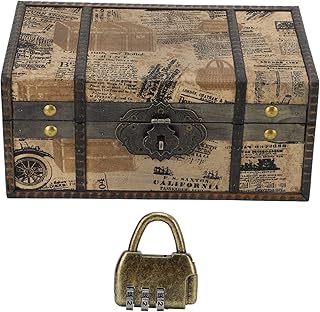 Vintage Wood Treasure Chest, Pirate Treasure Chest with Code Lock Decorative Box Keepsake Box, 26x15x12cm