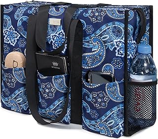 TOPDesign Utility Water Resistant Tote Bag with 13 Exterior & Interior Pockets, Top Zipper Closure & Thick Bottom Support