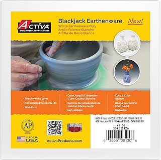 Activa Blackjack White Earthenware Clay, 20lb (9.07kg) - Natural Clay for Kiln Firing | Perfect for Creating Flower Pots, Sculptures, Arts & Crafts