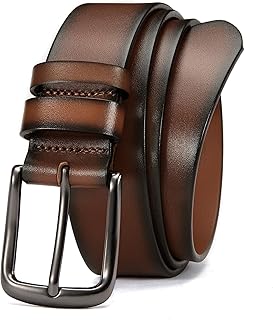 CHAOREN CR Full Grain Leather Belt for Men | Mens Belt Leather 1.5" for Casual Jeans | Oval Hole Design Easy in Easy out