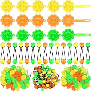 مجموعة ربطات شعر من البلاستيك بتصميم كرات للبنات من الثمانينيات والتسعينيات مكونة من 72 قطعة من ربطات الشعر بتصميم زهرة للبنات الصغار (برتقالي واصفر واخضر)
