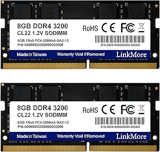 وحدة ذاكرة لاب توب 16 جيجابايت (2 × 8 جيجابايت) DDR4 3200MH SODIMM (PC4-25600) CL19 1.2 فولت من لينك مور، سعة 16.0 GB