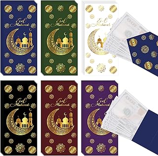 Tenare Pack of 24 Eid Mubarak Money Envelopes Eid Money Gift Paper Envelopes Ramadan Money Gift Envelopes Eid Mubarak Envelopes for Children Holiday Decoration for Money Cash, 6 Colours