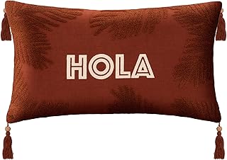 Atmosphera - Alicante Cushion - Embroidered Motifs - Cotton - Cinnamon Brown - 38 x 58 cm - Cinnamon