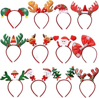 Unning Pack of 12 Christmas Headbands Christmas Tree Reindeer Antlers Christmas Hair Band Christmas Headpiece Christmas Party Favors