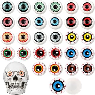 28 Pcs Halloween Eyeballs Plastic Fake Skeleton Eye Balls Horror Half Round Eyes Props for Halloween Party Favors, 14 Styles