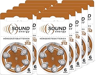 بطاريات للمساعدة على السمع من ساوند اينيرجي مقاس 312 عبوة 60 قطعة - حصرية أمازون انرجايزر 1.4 فولت