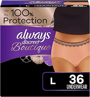 Always Discreet Boutique سلس البول وملابس داخلية بعد الولادة للنساء ، يمكن التخلص منها ، حماية قصوى ، كبير ، خوخي ، 18 قطعة - عبوة من قطعتين (إجمالي 36 قطعة)، من اولويز ديسكريت