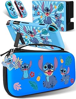 Xcitifun Carrying Case Compatible with Nintendo Switch Protector Joy-Con Case & Dock Cover & Travel Bag Case & Keychain 7 in 1 Accessories Kit Set Switch Carry Cases for Boys Girls Kids - Three Stitch