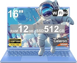 لابتوب نوتود 16 انش 12GB RAM 512GB روم 2.5 انش 1TB SSD، لابتوب ويندوز 11 مع وحدة معالجة مركزية رباعية النواة N5095 (حتى 2.9 GHz)، 1920×1200، واي فاي 5G، بلوتوث، ملصق كيبورد الماني، ازرق