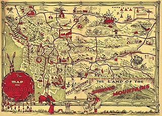 1000 قطعة من أحجية الصور | خريطة فرشاة الطلاء 1938 لمونتانا. التاريخ المقدر بالحبر الأحمر والأسود. ورق أصفر.