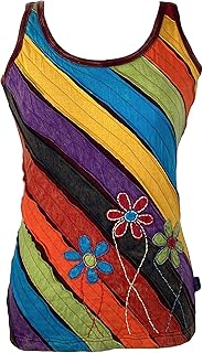 Agan Traders 2024 Knit Stretchy Rib Cotton Funky Boho Gypsy Patchwork Summer Tank Top Cami