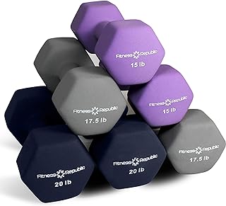 Fitness Republic Neoprene Workout Dumbbell Set - Non Slip, Anti Roll Exercise & Fitness Dumbbells Combo - Hex Shaped Hand weights for Men & Women - Ideal for Home Gyms training