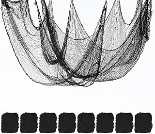 M METERXITY Pack of 8 Halloween Creepy Fabric, 30 x 72 Inches / 0.76 x 1.83 m Scary Gauze Fabric for Halloween Party Decorations Indoor and Outdoor Halloween Haunted Fabric [Black]