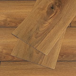 VEELIKE Peel and Stick Floor Tile Rolls with Orange Wood Vain Waterproof Kitchen Floor Self-Adhesive Vinyl Flooring Planks Thick PVC Sheet Floor DIY Decor for Laundry Bedroom Basement 90x15cm 12 Pcs