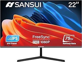 شاشة ديلوكس 22 انش IPS 75Hz FHD 1080P HDMI VGA كمبيوتر رفيعة للغاية قابلة للامالة للتعديل مع حامل فيسا متوافق راحة العين بزاوية رؤية واسعة 178 درجة من سانسوي ES-22X3 أسود