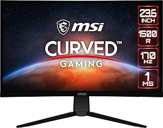 MSI شاشة العاب منحنية G2422C، 24 انش، 1920 × 1080 (اف اتش دي)، في ايه، 1 مللي ثانية، 170 هرتز، فري سينك بريميوم، HDMI، منفذ دي بي، امالة، من ام اس اي، أسود