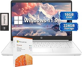 HP Stream 14" HD Lightweight Laptop, Intel Celeron N4120, 16GB RAM, 224GB Storage(64GB eMMC + 160GB Docking Station), Intel UHD Graphics, HD Webcam, 1 Year Office 365, WiFi, Bluetooth, Win 11s, White