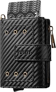 VULKIT Men's Smart Folding Wallet with Aluminium Pop-UP RFID Blocking Card Holder, ID Window, Zipper Coin Pocket and Bill Compartment, Black