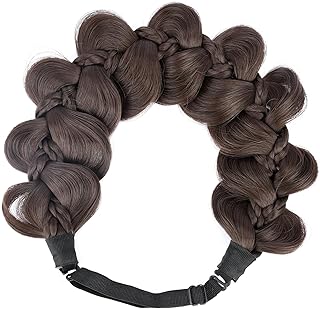 Gledola Bridal Hair Accessories Wide Fishtail Plaited Braids Headband Braided Synthetic Hair Elastic Stretch, for Women, Bride (Chocolate)