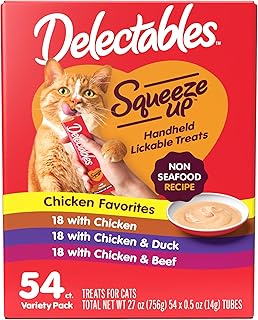 Hartz Delectables Squeeze Up Non-Seafood Variety Packs Interactive Lickable Wet Cat Treats, 54 Count