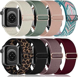 chinbersky 8 Pack Strap Compatible with Apple Watch Straps 44mm 40mm 38mm 42mm 45mm 41mm 49mm Men Women, Nylon Adjustable Stretchy Sport Band Compatible with iWatch Series Ultra 8 7 6 5 4 3 2 1 SE