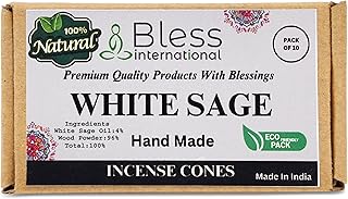 Bless-International White Sage 100%-Natural-Incense-Cones Handmade-Hand-Dipped Organic-Chemicals-Free for-Purification-Relaxation-Positivity-Yoga-Meditation The-Best-scents (10 Count)