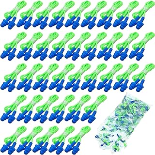 200 زوج من سدادات الاذن من السيليكون قابلة لاعادة الاستخدام مع سلك للنوم مغلفة بشكل فردي لحماية السمع والغاء الضوضاء للعمل والبناء والرماية والرياضة (ازرق، اخضر)
