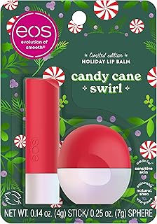 EOS Limited Edition Holiday Lip Balm, Candy Cane Swirl, All-Day Moisture, Made for Sensitive Skin, 0.39 oz, 2-Pack, Clear