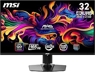 MSI شاشة العاب 321UP QD-OLED 31.5 انش 4K UHD من ماج - لوحة كوانتوم دوت OLED 3840x2160 165Hz 0.03 مللي ثانية DCI-P3 HDR ترو بلاك 400 DP 1.4a HDMI 2.1 USB نوع C ام اس اي متعدد الألوان