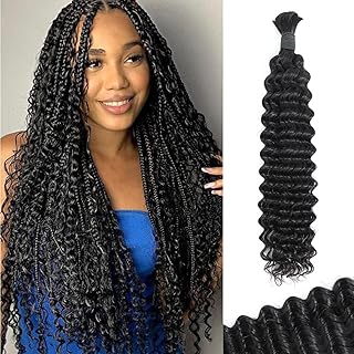 Humistwbiu Human Braiding Hair 1 Bundle 100g Deep Wave Bulk Human Hair for Braiding No Weft 10A Brazilian Virgin Curly Human Hair Extensions for Boho Braids Human Hair Braiding Hair (1B-18 Inch)