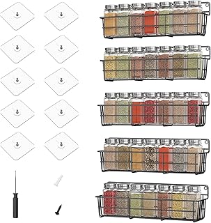 حامل التوابل من ميستوزر، منظم التوابل المثبت على الحائط، رف معلق لتنظيم التوابل لخزانة المطبخ، والحائط، وباب المخازن 5 طبقات، مقاوم للصدأ، أسود