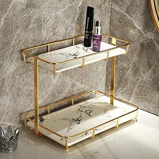 Dobbyby Make Up Organiser, Two Layer Storage Shelf, Multi-Function and Large Capacity, Used for Spicy Table Spices, Kitchen Organiser, Bathroom Organiser (Gold)