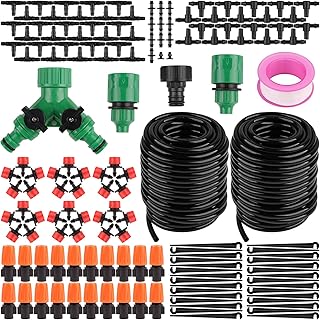 مجموعة الري بالتنقيط 30 متر، نظام الري الأوتوماتيكي للحدائق - مجموعات أنابيب ري صغيرة ذاتية الصنع، خرطوم توزيع فارغ، فوهات رذاذ للنباتات وأحواض الزهور والفناء والعشب